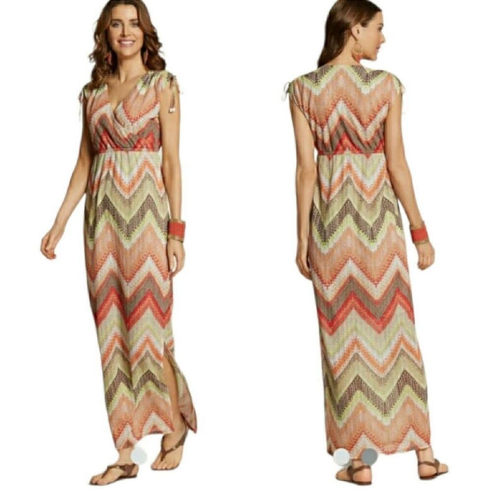 Chico's Tessa Maxi Dress Womens Size 1 (S/8) Multicolor Chevron Print Boho Beach